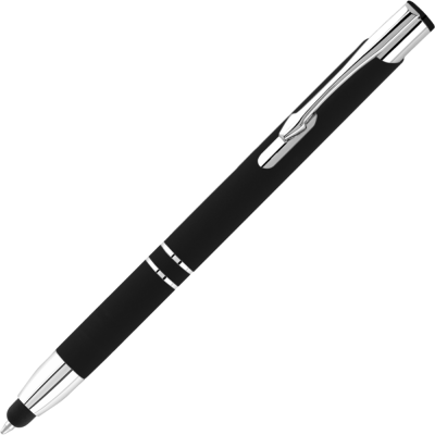 Picture of ELECTRA CLASSIC SOFT FEEL METAL BALL PEN with Stylus - Black (Blue Ink)