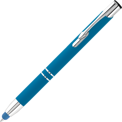 Picture of ELECTRA CLASSIC SOFT FEEL METAL BALL PEN with Stylus - Aqua (Blue Ink)