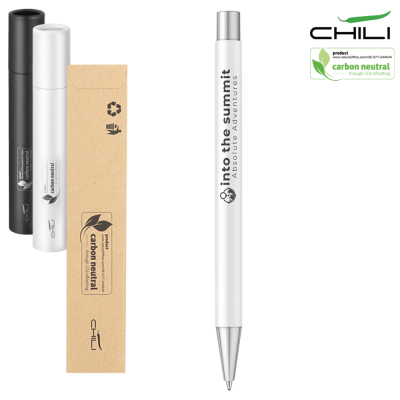 Picture of PAR METAL RECYCLED BALL PEN BY CHILI - WHITE - BLACK SILVER CHROME BASE METAL