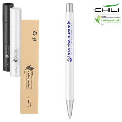 Picture of PAR METAL RECYCLED BALL PEN BY CHILI - WHITE - BLUE SILVER CHROME BASE METAL