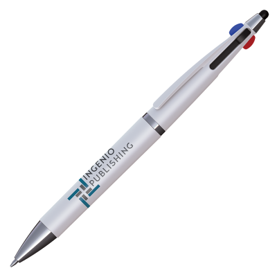 Picture of QUAD 4 in 1 Ball Pen with Stylus - White - Silver