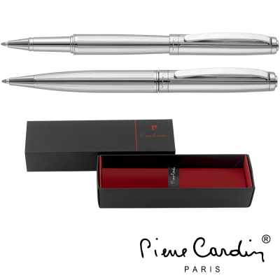 Picture of PEN SET - PIERRE CARDIN LUSTROUS SILVER CHROME PEN AND ROLLERBALL PEN with Pb15 Box