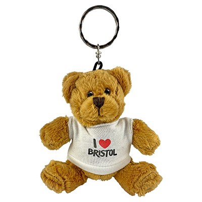 Picture of 4 INCH TALL ROBBIE BEAR KEYRING with White Tee Shirt.