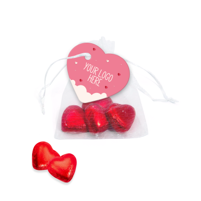 Picture of VALENTINES - ORGANZA BAG - RED FOILED PRALINE HEARTS