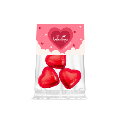 Picture of VALENTINES - ECO INFO CARD - RED FOILED PRALINE HEARTS