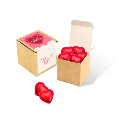 Picture of VALENTINES - ECO KRAFT CUBE - RED FOILED PRALINE HEARTS