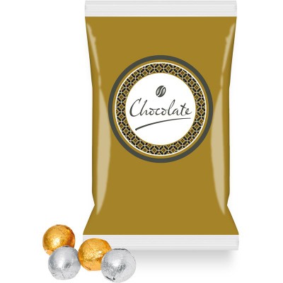 Picture of DIGITAL PRINTED FLOW BAG FILLED with Gold & Silver Foil Wrapped Milk Chocolate Balls