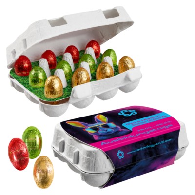 Picture of PAPER EASTER EGG BOX OF 12 with Ferrero Küsschen Mini Eggs.