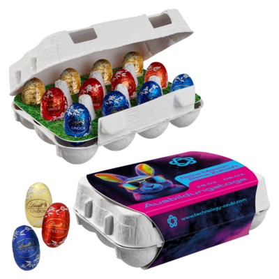 Picture of PAPER EASTER EGG BOX OF 12 with Lindt Lindor Mini-eggs.