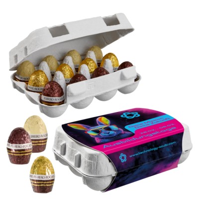 Picture of PAPER EASTER EGG BOX OF 12 with Ferrero Rocher Mini Eggs.