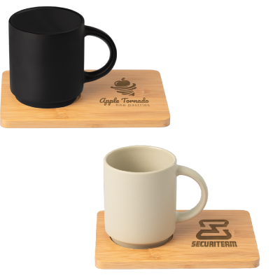 Picture of CAFÉ DUO - 325 ML CERAMIC POTTERY MUG & BAMBOO BOARD SET.