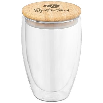 Picture of SCULPTURE - 355 ML DOUBLE WALL GLASS TUMBLER with Bamboo Lid