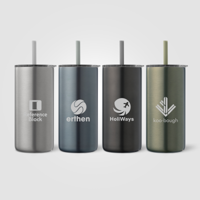 Picture of BOREALIS RECYCLED STAINLESS STEEL METAL STRAW TUMBLER - 475 ML