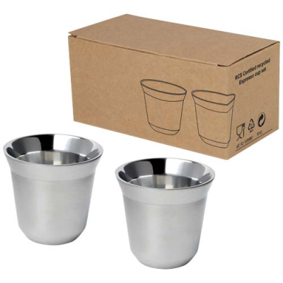 Picture of DUO 80 ML RCS CERTIFIED STAINLESS STEEL METAL ESPRESSO CUP SET in Silver.