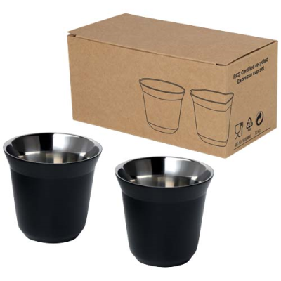 Picture of DUO 80 ML RCS CERTIFIED STAINLESS STEEL METAL ESPRESSO CUP SET in Solid Black.