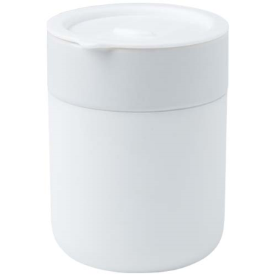 Picture of JAVA 330 ML CERAMIC POTTERY TUMBLER with Silicon Wrap & Plastic Lid in White