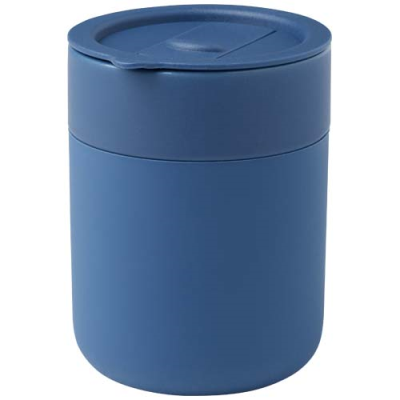 Picture of JAVA 330 ML CERAMIC POTTERY TUMBLER with Silicon Wrap & Plastic Lid in Blue.