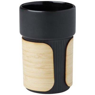 Picture of FIKA 340 ML TUMBLER with Bamboo Sleeve in Solid Black.