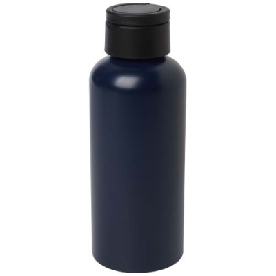 Picture of TRINITY 600 ML RCS CERTIFIED RECYCLED ALUMINIUM METAL WATER BOTTLE with RPET Lid in Navy Blue.