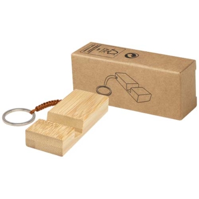 Picture of Bosona bamboo phone holder with keychain.