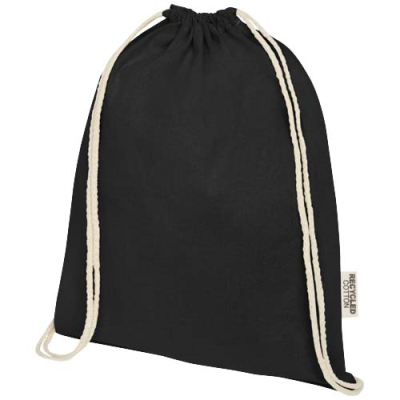 Picture of OREGON 140 G & M² GRS RECYCLED COTTON DRAWSTRING BAG in Solid Black.