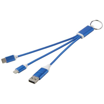 Picture of METAL 4-IN-1 RECYCLED ALUMINIUM METAL CHARGER CABLE with Keyring Chain in Royal Blue