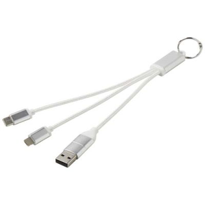 Picture of METAL 4-IN-1 RECYCLED ALUMINIUM METAL CHARGER CABLE with Keyring Chain in Silver