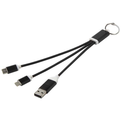 Picture of METAL 4-IN-1 RECYCLED ALUMINIUM METAL CHARGER CABLE with Keyring Chain in Solid Black