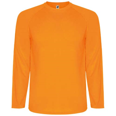 Picture of MONTECARLO LONG SLEEVE CHILDRENS SPORTS TEE SHIRT in Fluor Orange.