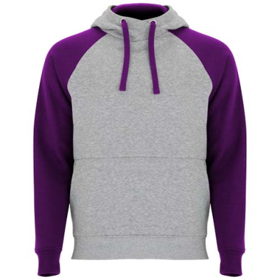 Picture of BADET CHILDRENS TWO-TONE HOODED HOODY in Heather Grey & Purple.