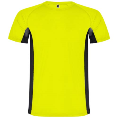 Picture of SHANGHAI SHORT SLEEVE CHILDRENS SPORTS TEE SHIRT in Fluor Yellow & Solid Black.