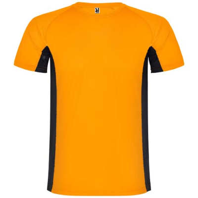 Picture of SHANGHAI SHORT SLEEVE CHILDRENS SPORTS TEE SHIRT in Fluor Orange & Solid Black