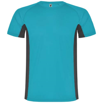 Picture of SHANGHAI SHORT SLEEVE CHILDRENS SPORTS TEE SHIRT in Turquois_&_Dark Lead.