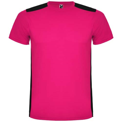 Picture of DETROIT SHORT SLEEVE CHILDRENS SPORTS TEE SHIRT in Fuchsia & Solid Black.