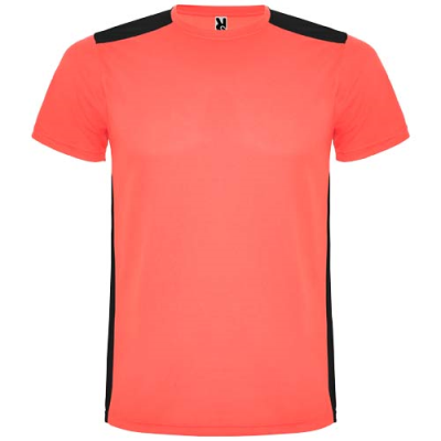 Picture of DETROIT SHORT SLEEVE CHILDRENS SPORTS TEE SHIRT in Fluor Coral & Solid Black