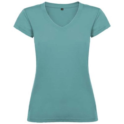 Picture of VICTORIA SHORT SLEEVE WOMENS V-NECK TEE SHIRT in Dusty Blue.