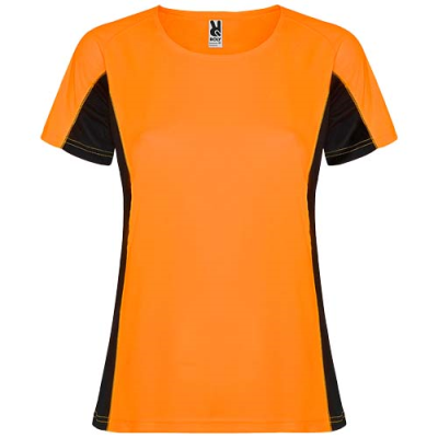 Picture of SHANGHAI SHORT SLEEVE WOMENS SPORTS TEE SHIRT in Fluor Orange & Solid Black