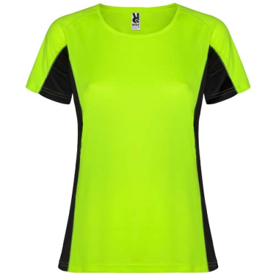 Picture of SHANGHAI SHORT SLEEVE WOMENS SPORTS TEE SHIRT in Fluor Green & Solid Black