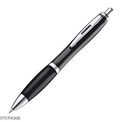 Picture of CLEAR TRANSPARENT BALL PEN with Rubber Grip in Black.