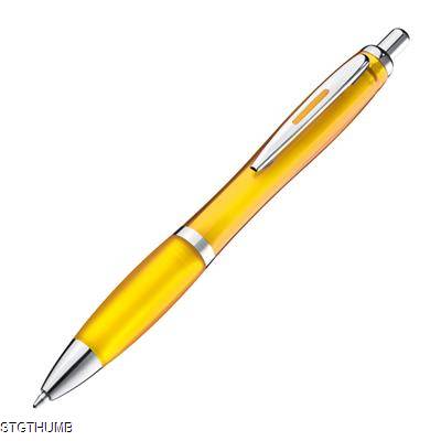 Picture of CLEAR TRANSPARENT BALL PEN with Rubber Grip in Yellow.