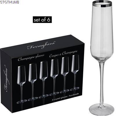 Picture of SET OF 6 CRYSTAL CHAMPAGNE GLASS MOUTH-BLOWN & DISHWASHER SAFE
