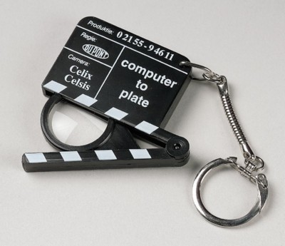 Picture of FILM CLAPPERBOARD CLAPPER KEYRING with Magnifier.