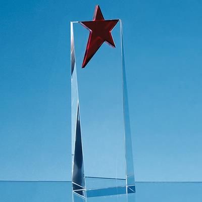 Picture of 18CM OPTICAL CRYSTAL RECTANGULAR WITH a BRILLIANT RED STAR AWARD