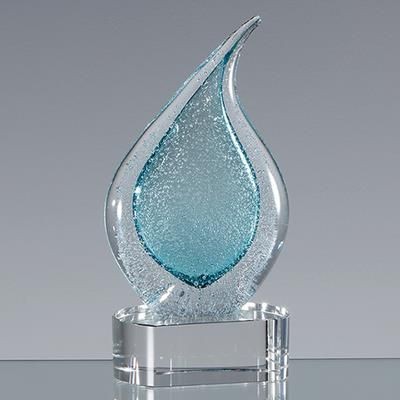 Picture of 17CM HANDMADE GLASS FROSTED TEAL TEAR DROP AWARD