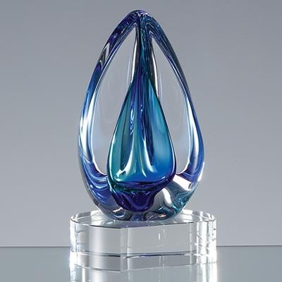 Picture of 15CM HANDMADE GLASS BLUE & TEAL OVAL CRYSTALART AWARD; SKILLET