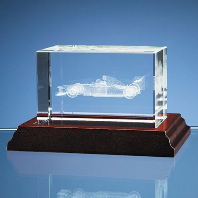 Picture of 3D FORMULA 1 CAR IN OPTICAL CRYSTAL CUBE BLOCK; PRESENTATION BOX: INC