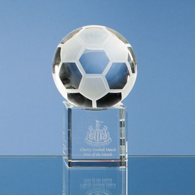 Picture of 6CM OPTICAL CRYSTAL FOOTBALL ON a CLEAR TRANSPARENT CRYSTAL BASE