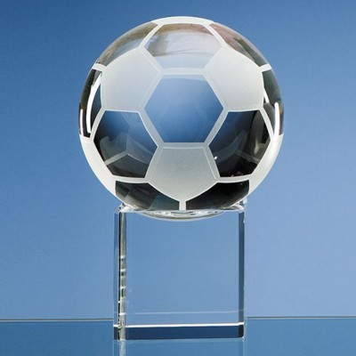 Picture of 10CM OPTICAL CRYSTAL FOOTBALL ON a CLEAR TRANSPARENT CRYSTAL BASE