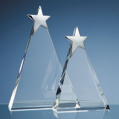 Picture of 25CM OPTICAL CRYSTAL TRIANGULAR AWARD WITH SILVER STAR