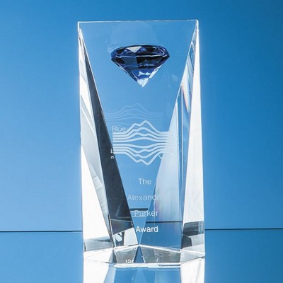 Picture of OPTICAL CRYSTAL FACET RECTANGULAR AWARD with a Mounted Sapphire Blue Diamond